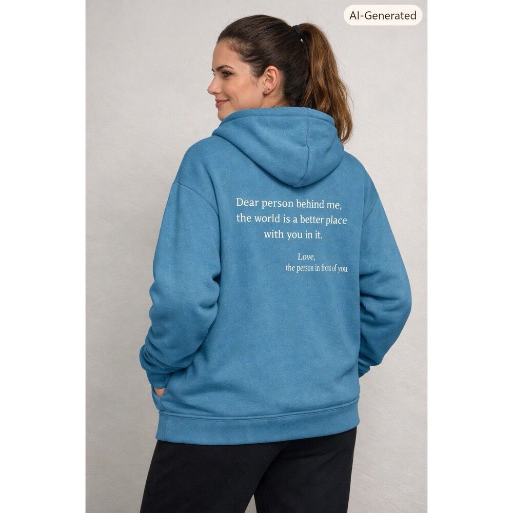 Dear Person Behind Me Hoodie Unisex XL Blue You Are Enough Graphic Pullover - Picture 3 of 9